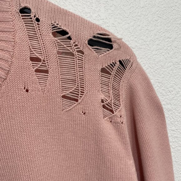 DVNT Pink Distressed Sweater, Crew Neck, Long Sleeve Knitted Sweater - Picture 5 of 8
